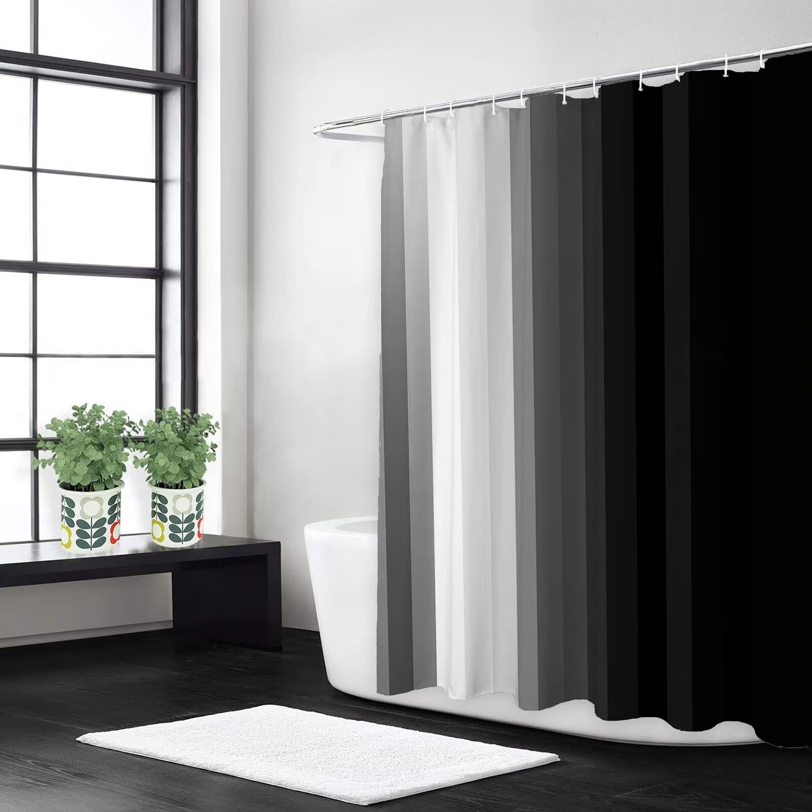 Rideau de douche imperméable anti-adhérence avec ourlet lesté noir 200x240 de salle de bain