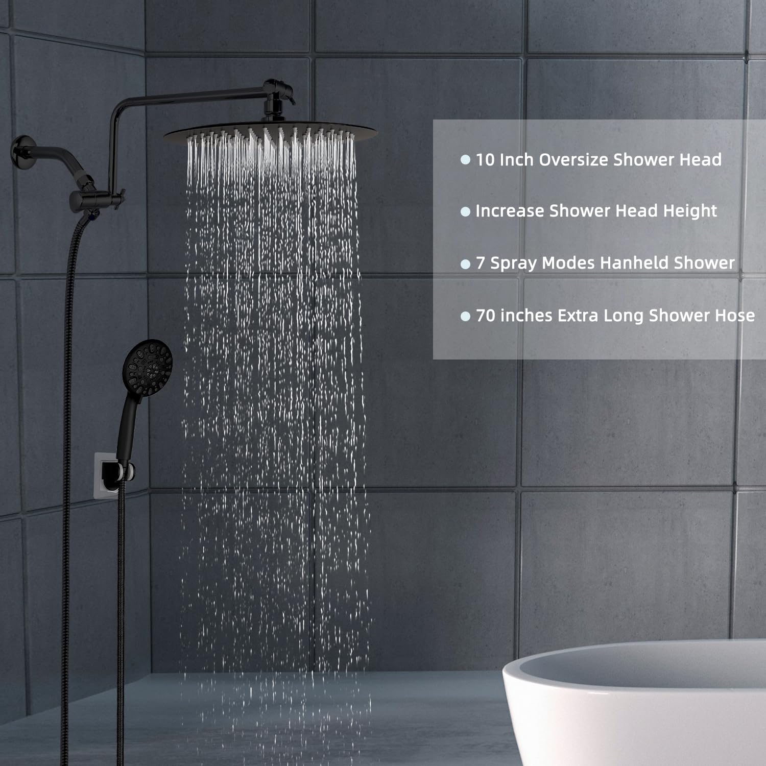 Regenduschkopf Mit Handbrause Set, Mattschwarz – 25 Cm Groß, 7 Einstellungen & Verstellbarer Arm Für Ein Perfektes Dusch-Erlebnis