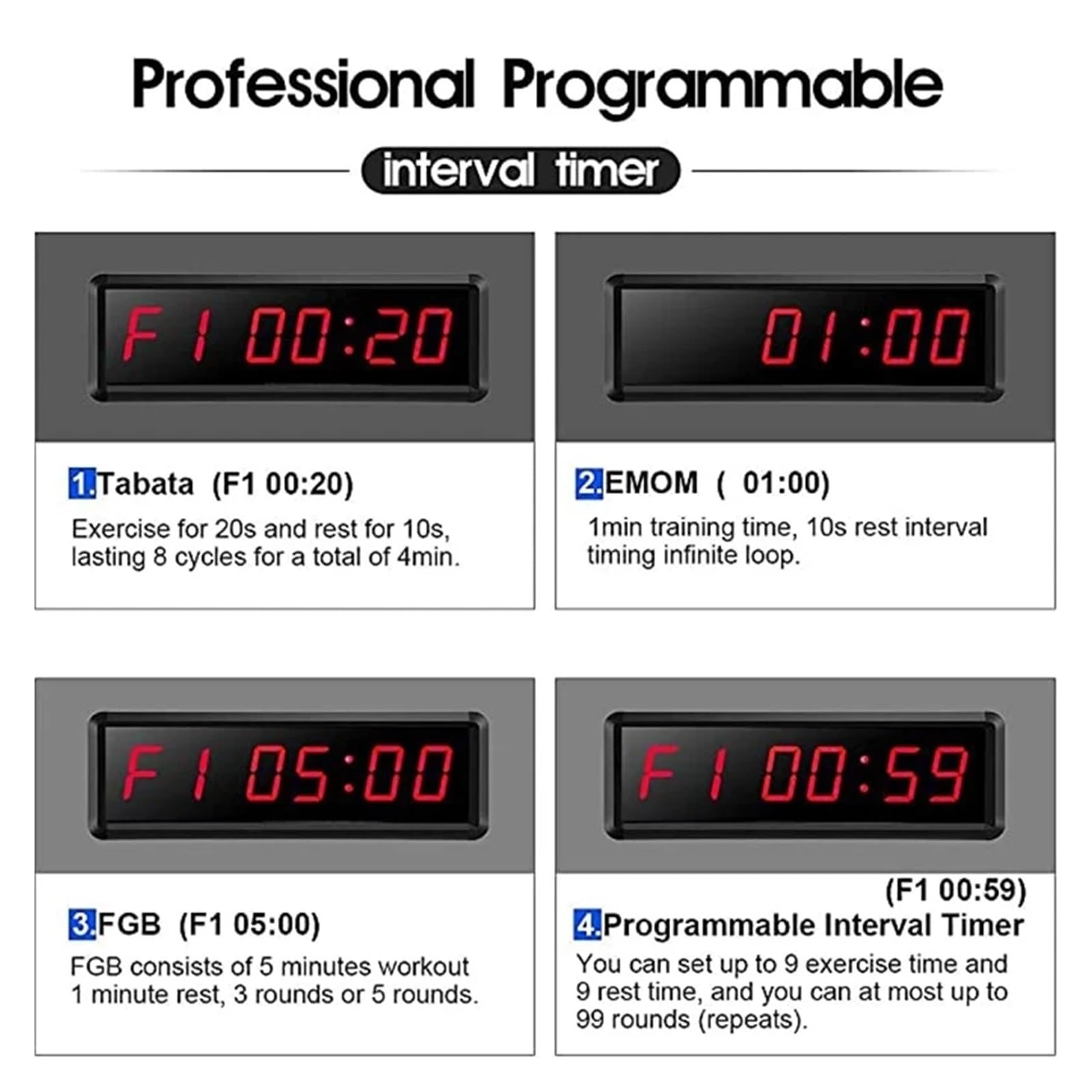 1.5 ''grande horloge de gymnastique chronomètre compte à rebours/haut, d'intervalle minuterie d'entraînement avec Buzzer, en plein air LED Ouverture à Distance(2 blue 4 red EU Plug)
