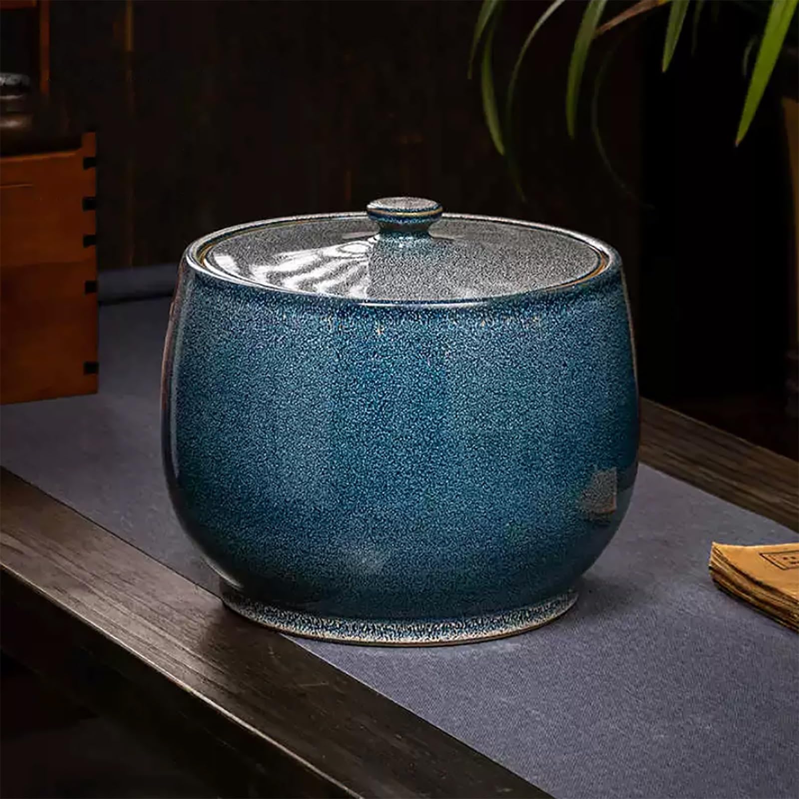 MESCXTY Ceramic Rice Jar Bucket With Lid Large For Food Containers Household Barrel Lid,ceramic Container,rice Container Kitchen Flour Bucket(B,11lb/5kg)