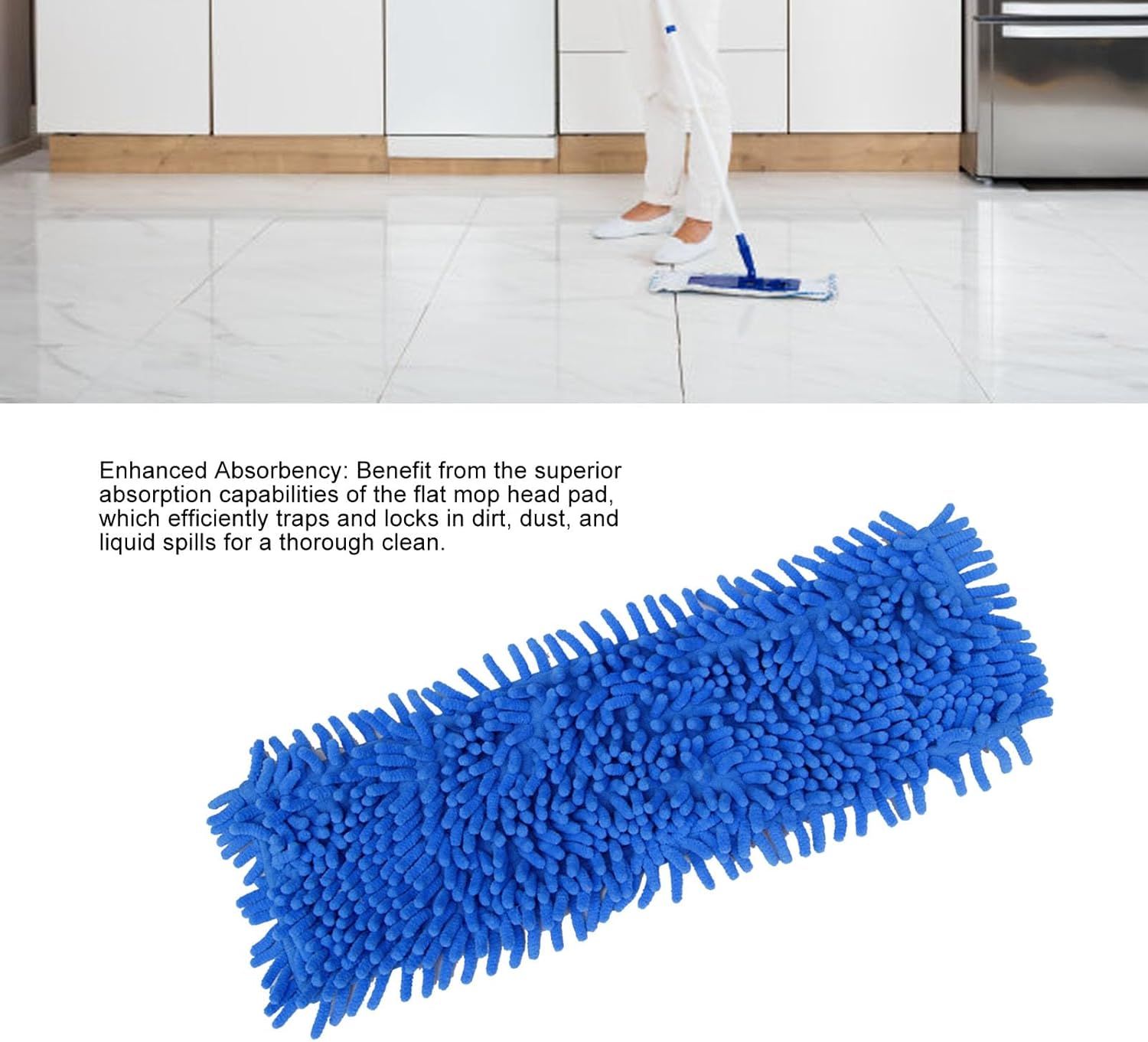 generic Reusable Flat Mop Pad Replacement, Super Absorbent Washable Floor Mop Head for Hardwood and Tile Floors, Easy Attachment for All