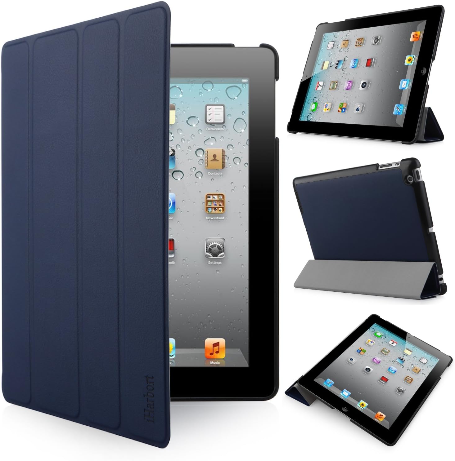 iPad 4/3/ 2 Case Cover - iHarbort Lightweight Smart Cover Holder Stand Leather Case for Apple iPad 2 iPad 3 iPad 4 (not 2017 Version) with Smart Auto Wake/Sleep (Dark Blue)
