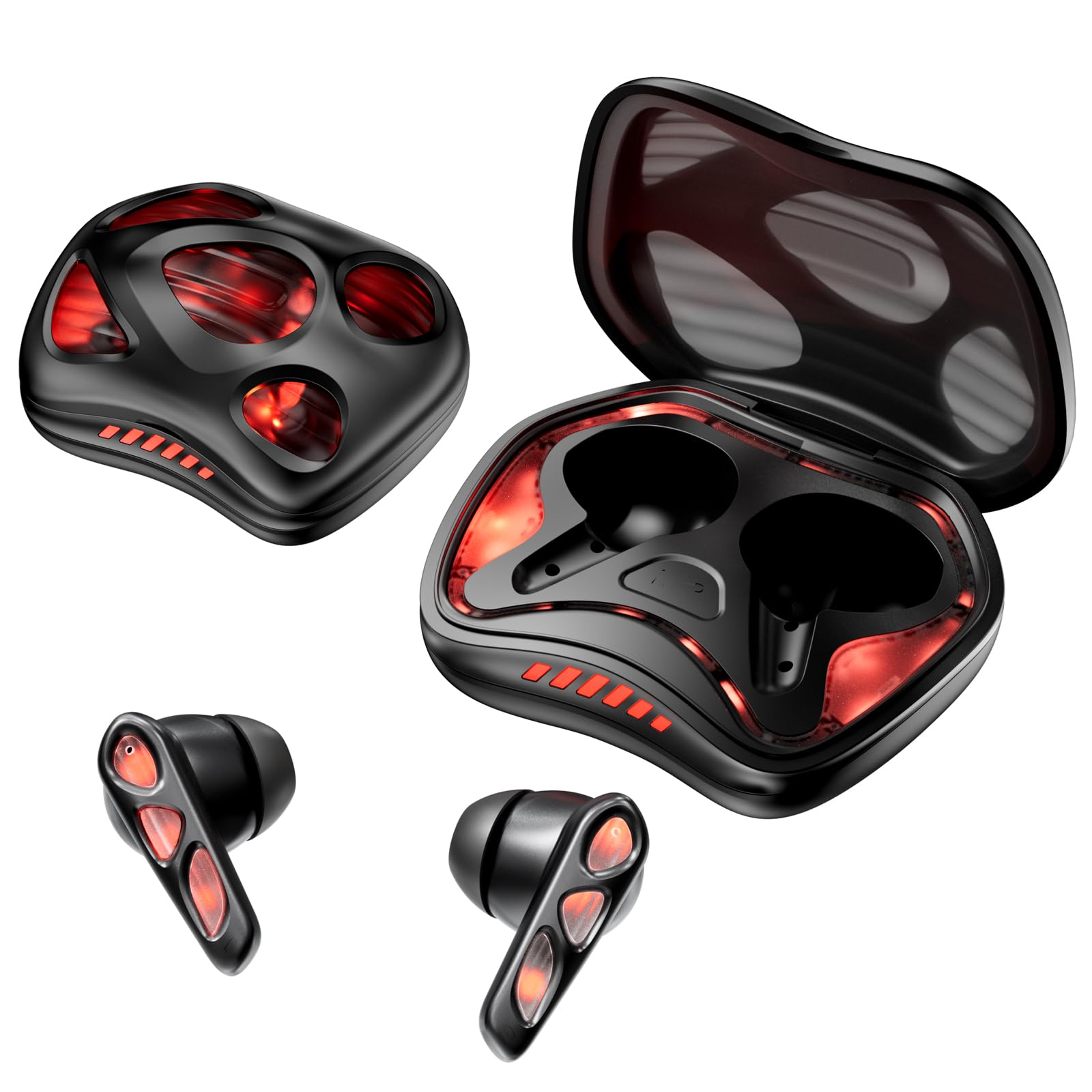 Xmenha Cool RGB Mecha True Wireless Bluetooth 5.4 Kids Gaming Earbuds Headsets with Mic Gifts for Gamer Boys Men Kids Low Latency Earbuds Earphones
