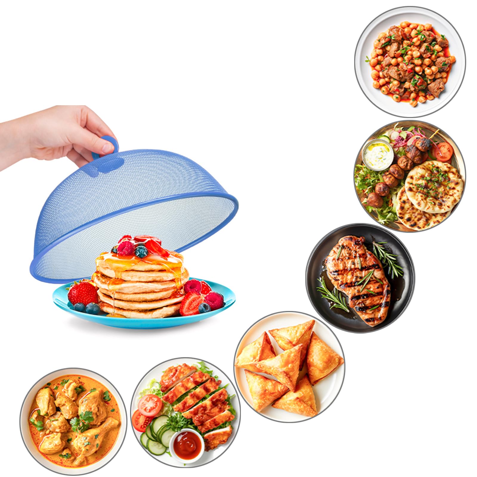 4 Pezzi Copertura in Rete per Alimenti, Coperture per Alimenti in Rete Metallica, Coperchio per Alimenti a Mosca, Riutilizzabile, per Barbecue Picnic (Bianco, 24cm)