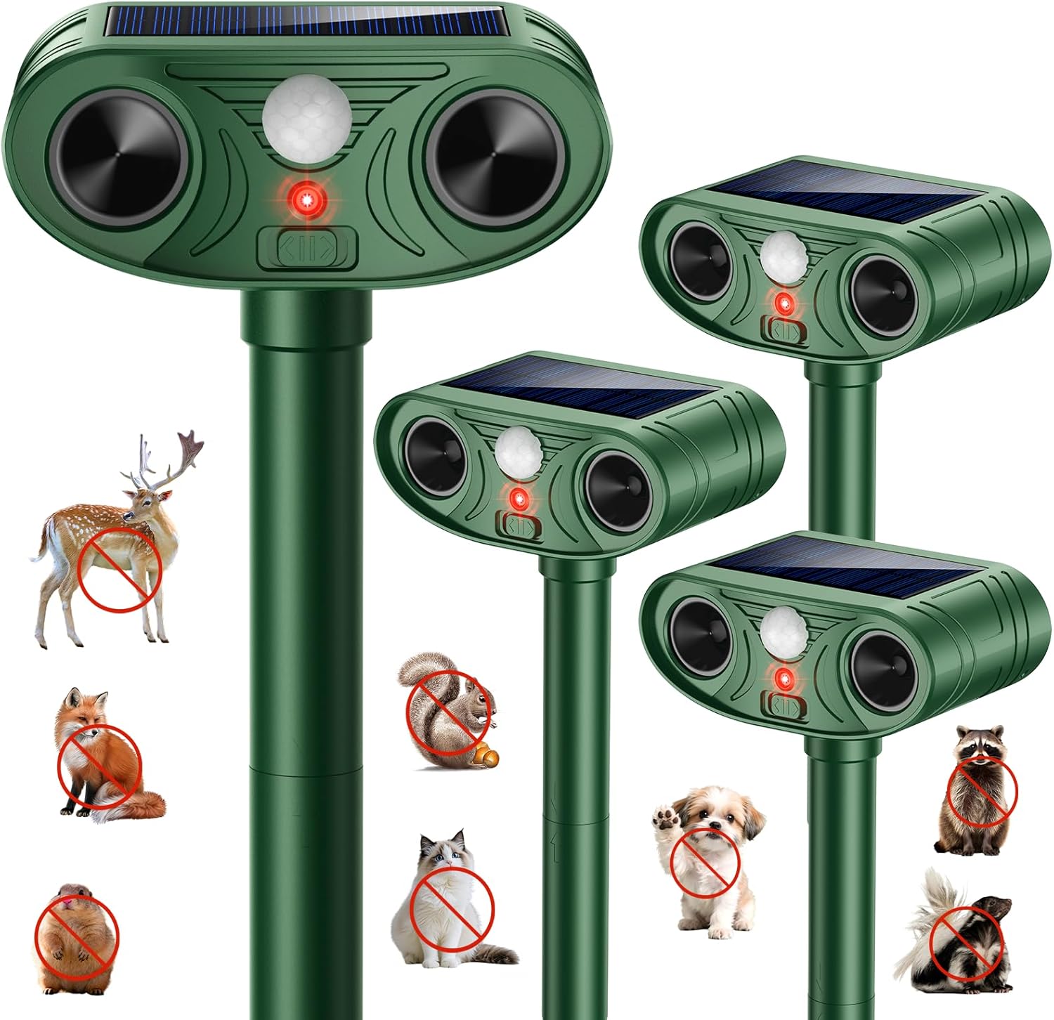 2026 Upgraded Ultrasonic Solar Animal Repellent Outdoor, Deer Repellent Devices Squirrel Cat Raccoon Rabbit Dog Deterrent with Motion Sensor for Yard Garden Lawn