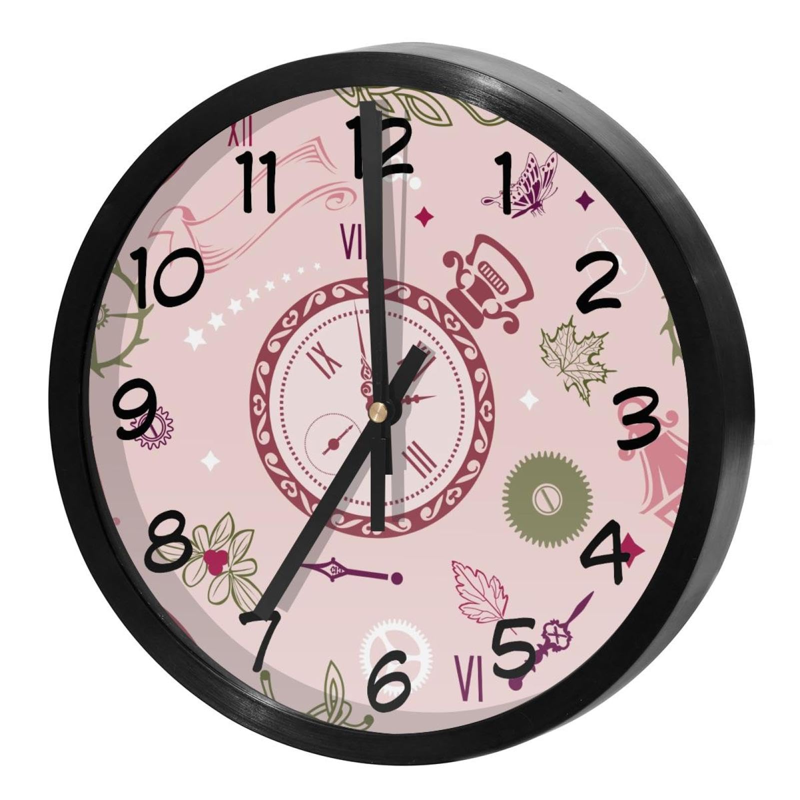 Horloge murale silencieuse à quartz rose pour cuisine et bureau