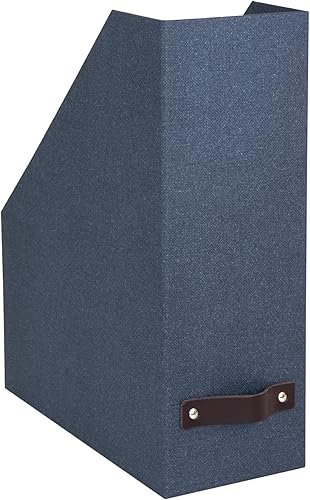 Miniatura 3 de Bigso Estelle - Caja de almacenamiento vertical de fibra de fibra de lona  Revista y organizador para papeles con mango de cuero  Soporte para