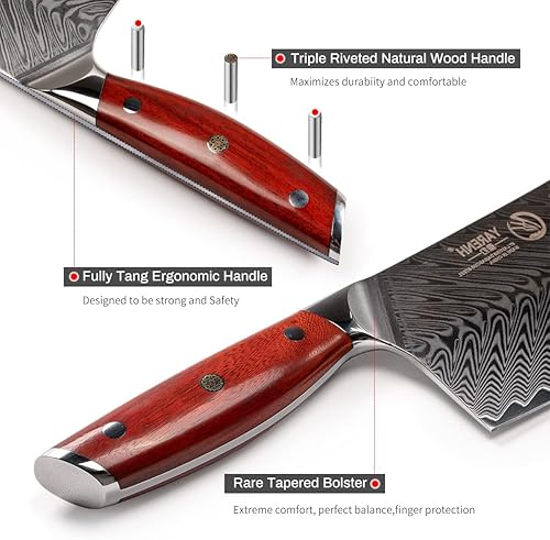 Miniatura 4 de YARENH Cuchillo chino de 7 pulgadas, cuchillo de chef de Damasco para cocina, 67 capas de acero inoxidable de alto carbono, mango de sándalo