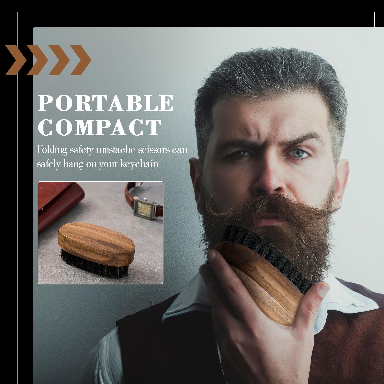 Hushee 6 spazzole da barba con setole di cinghiale per la cura dei baffi da uomo, 8 cm, con setole di cinghiale e legno di noce nero, regalo di compleanno per marito, figlio, padre, nonno