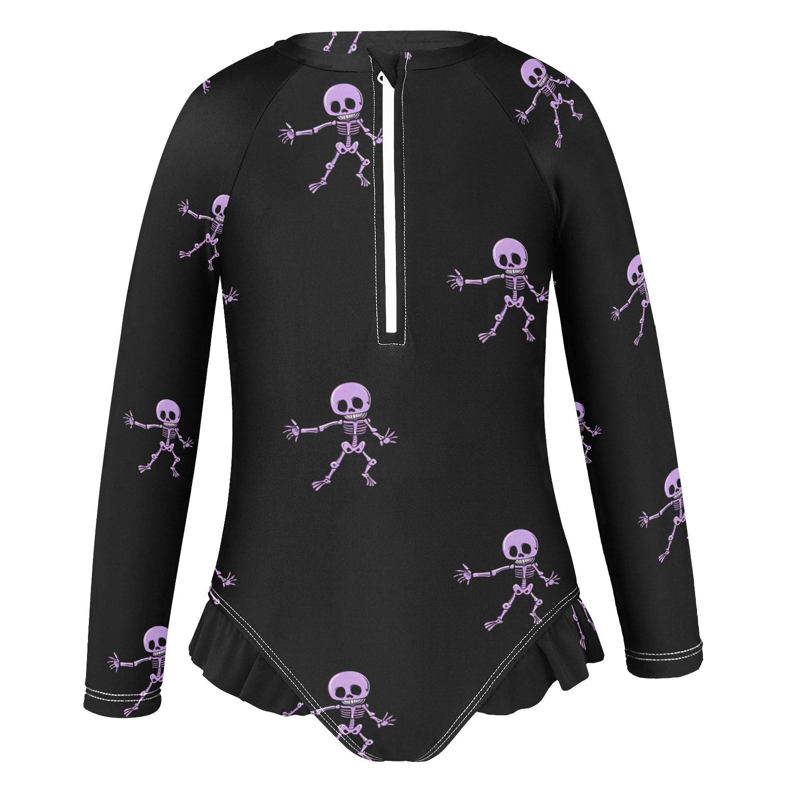 ALAZA Swimsuit for Girls Long Sleeve Rashguard Bathing Suit Purple Skeleton Quick Dry 4T