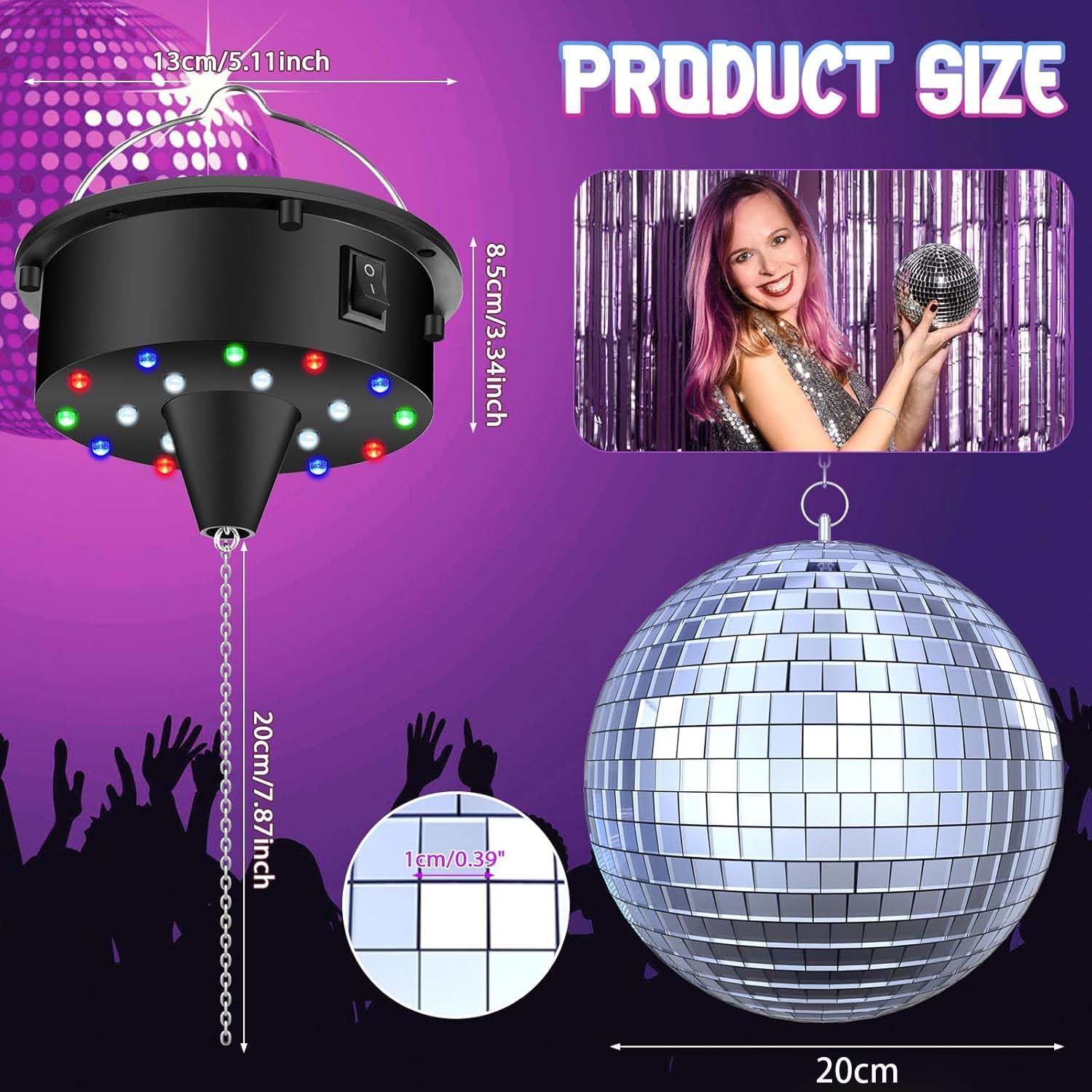 Discokugel Spiegelkugel mit Rotierender Motor,20cm Disco Ball für Partys,Professional Spiegelkugel Set,LED Drehmotor Spiegelkugel,Discokugel Spiegelkugel,LED-Lichtern für Party-Dekoration, Band Bar