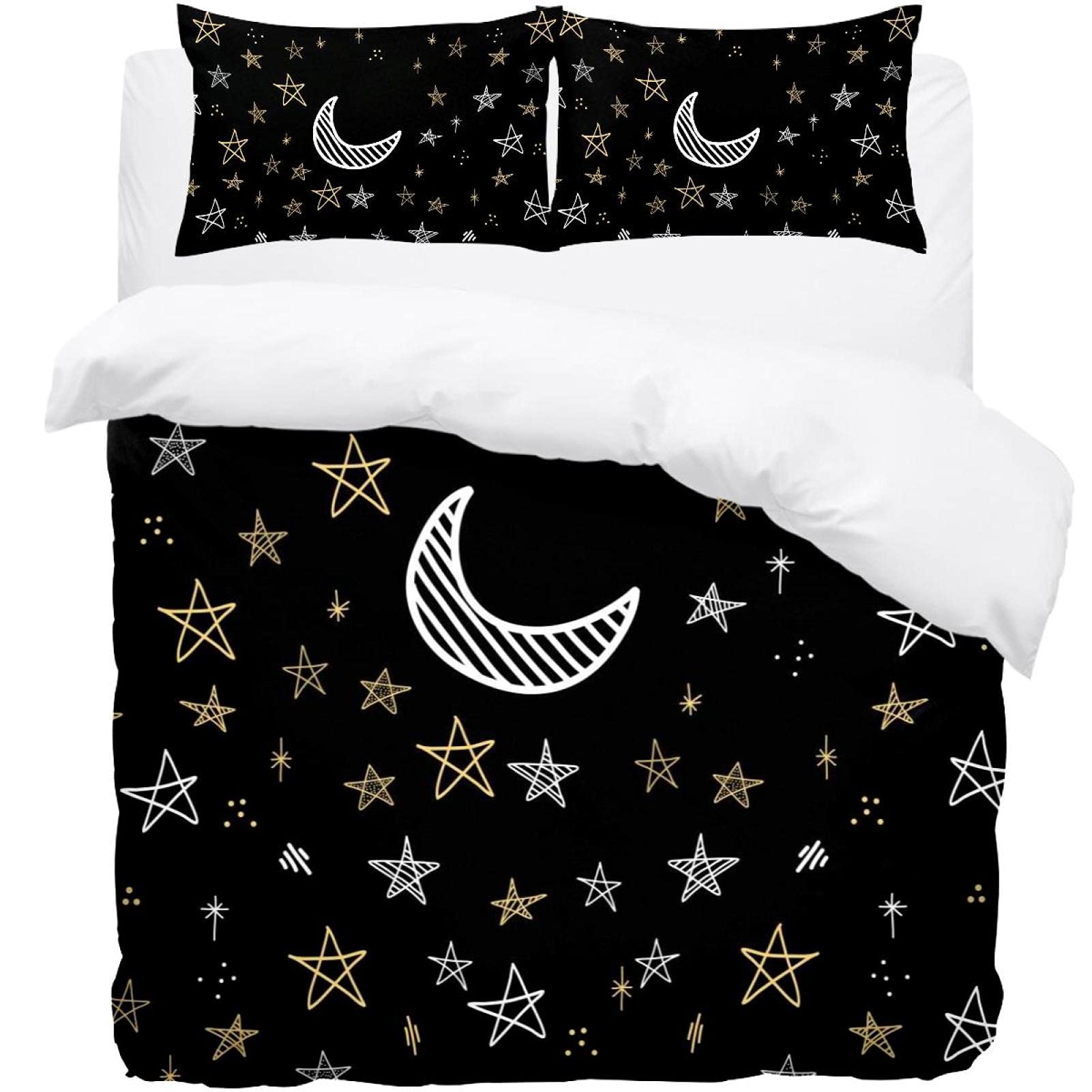 Parure de lit housse de couette douce motif Moon Star avec ses taies aux finitions haut de gamme