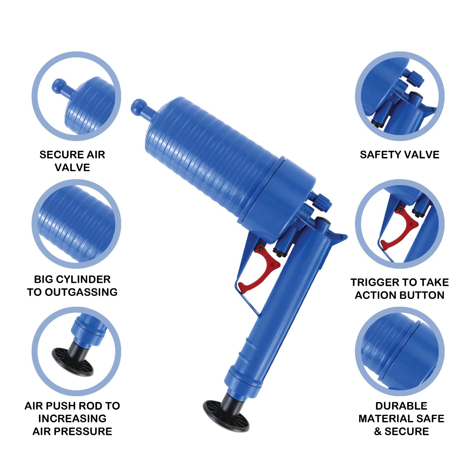 1ABOVE Drain Blaster, Powerful Multi-Drain Air Plunger Sewer Dredge Cleaning Tool, Large & Small Plunger Included, Clear Drains Fast - Image 2