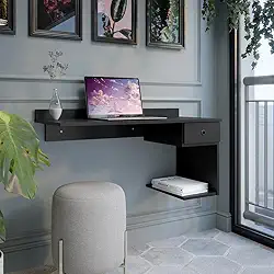 Escrivaninha Suspensa para Notebook com Gaveta Mesa de Parede Pequena Compacta Home Office (Preto)