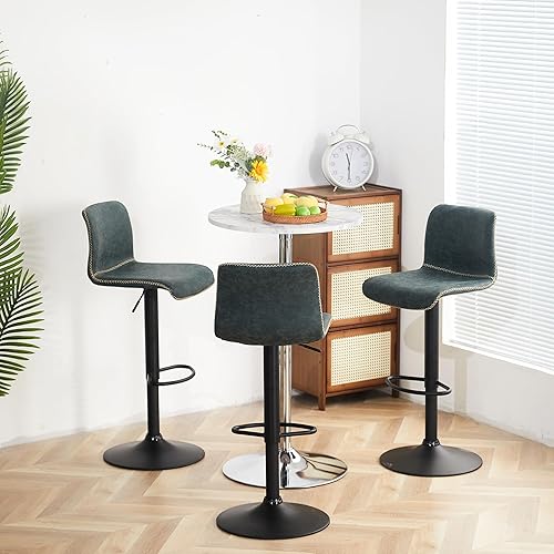 Miniatura 3 de HeuGah Bar Stools Set of 3, Swivel Counter Height Barstools with Back, Adjustable Height 24" to 32", Faux Leather Bar Chairs for Kitchen Island