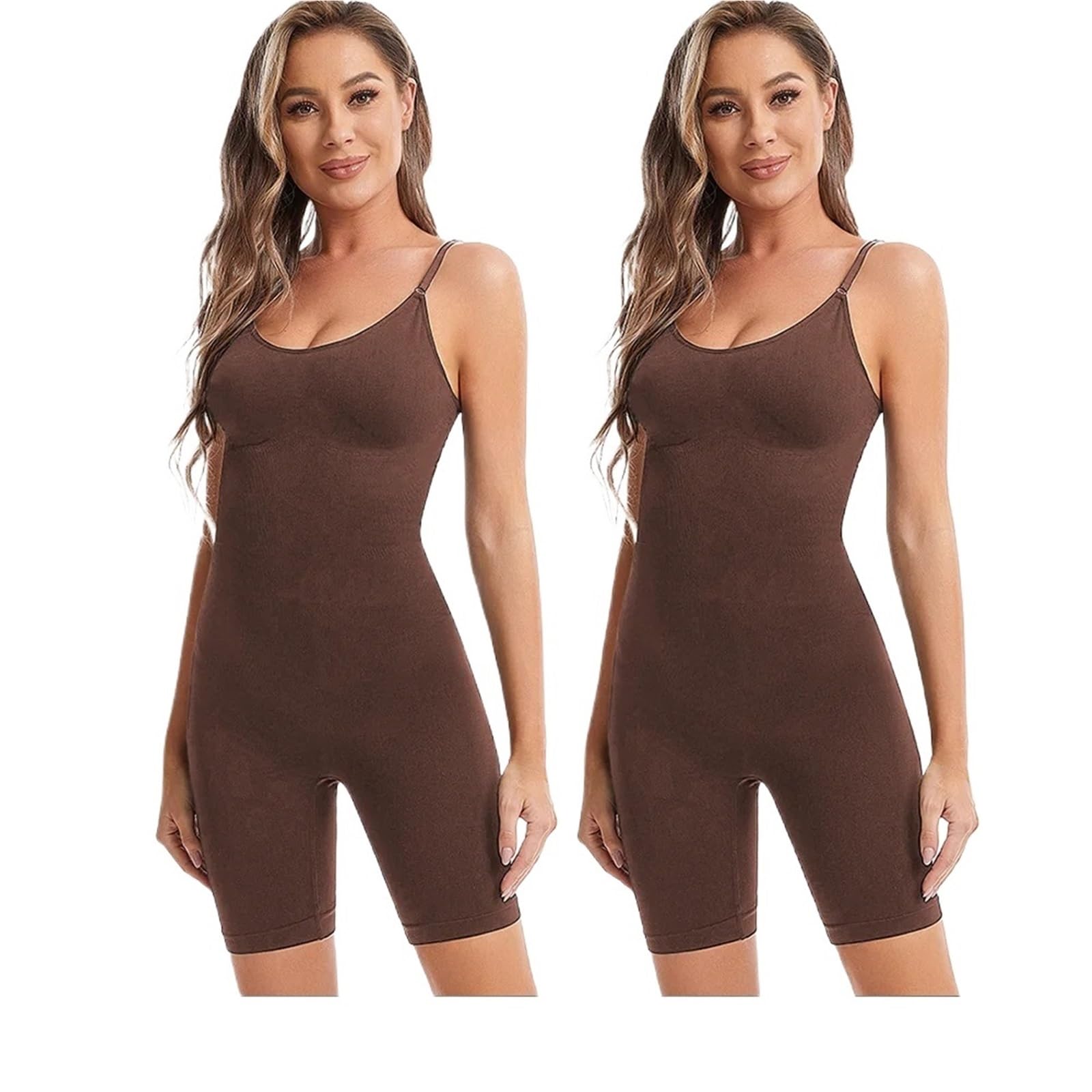 Shapewear Donna Body Senza Cuciture a Compressione Shapewear Donna Dimagrante Full Body Shaper Slimmer(Brown-2PCS,One Size_XXL)
