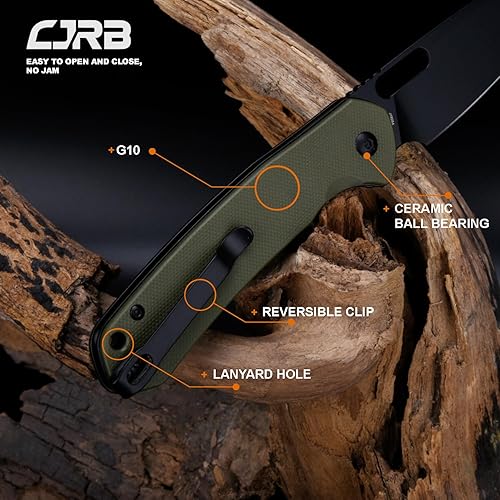 Miniatura 4 de CJRB Pyrite-Alt (J1925A) Cuchillo de bolsillo plegable con 3.11 pulgadas PVD negro AR-RPM9 Wharncliffe Blade Green G10, cuchillo EDC con bloqueo de