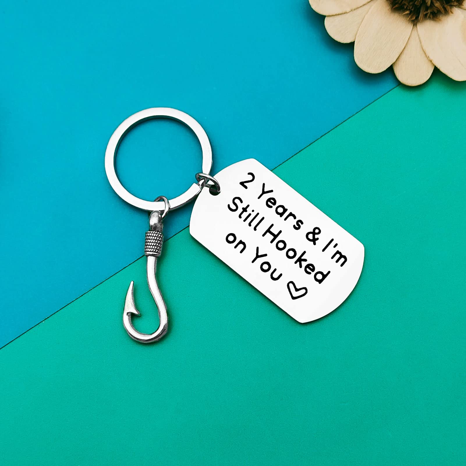 Dabihu 2 Years Anniversary Jewelry 2nd Year Anniversary Wedding Keychain Couple Keyring Fishing Lure for Men Fisherman Gifts for Husband Boyfriend Fishing Lovers Gift Valentines Birthday Present