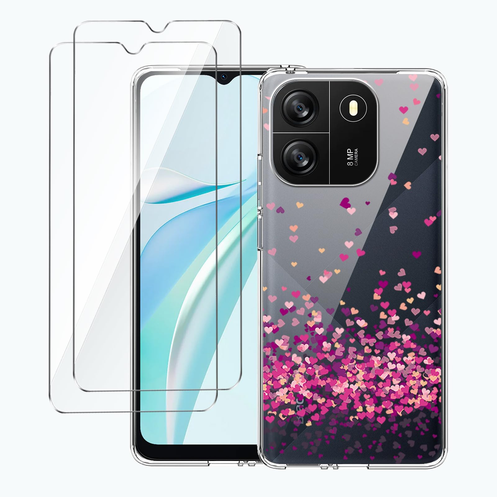 LYZXMY case for Blackview Wave 6C / Blackview Oscal Flat 1C (6.5") transparent mobile phone case + 2 pieces tempered glass protective film, case soft silicone TPU protective cover-WM85
