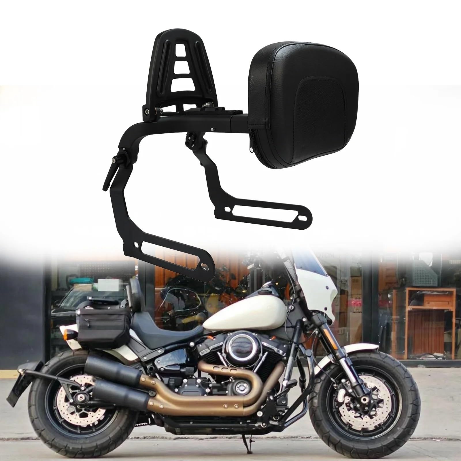Zdejmowane oparcie motocykla Pasuje do Harley Fat Bob 114 FXFB FXFBS 2018-2025 tylne oparcie motocykla pasażer wielofunkcyjny regulowany sissy bar(Black Pad Chrome Bar)