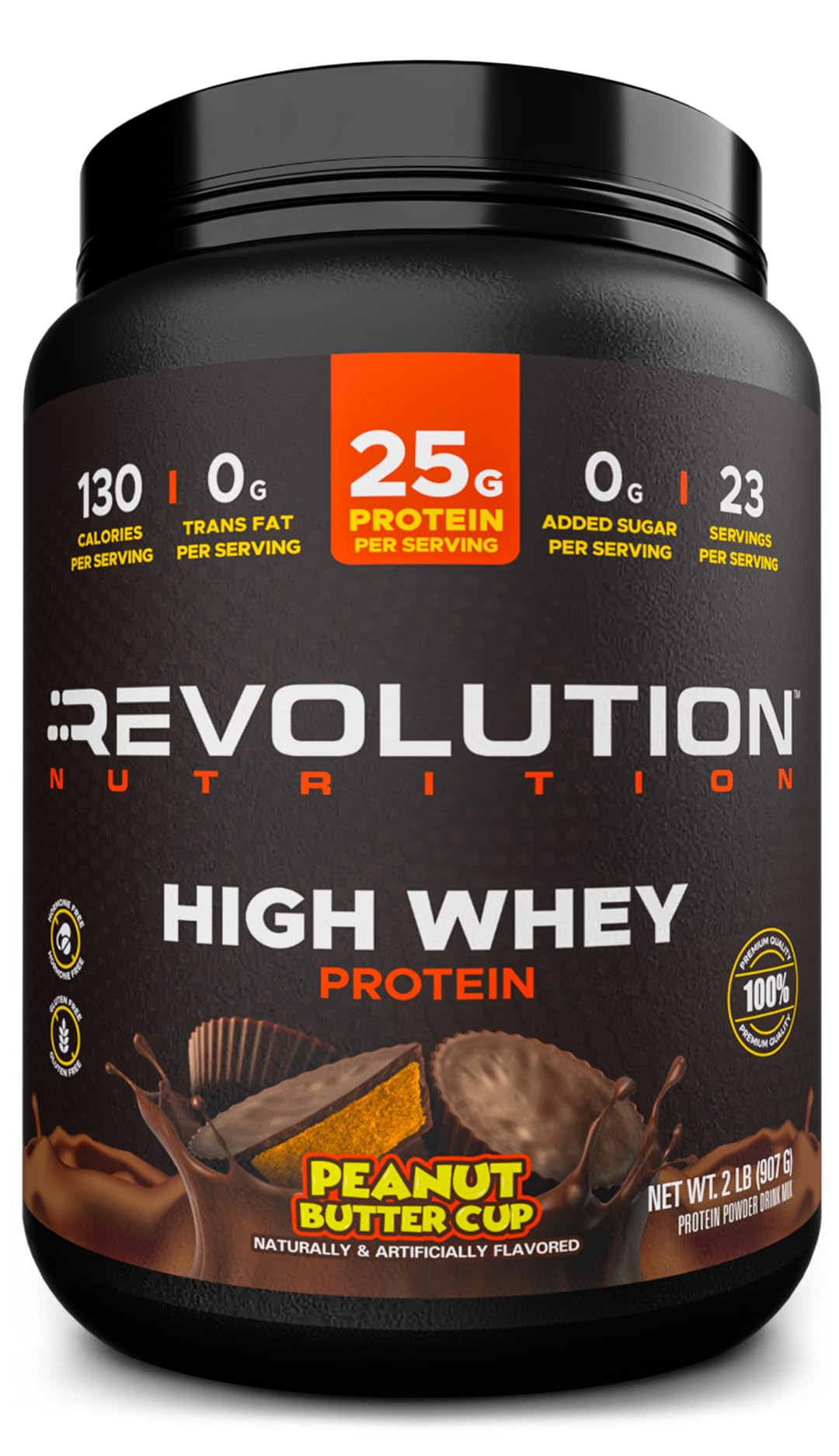 Revolution Nutrition, High Whey, Protein Powder 2LB, Whey Isolate, Gluten Free, Lean Muscle Mass for Men & Women, 25g of Protein Per Scoop, 908 g, 24 Servings (Chocolate Peanut Butter Cup, 2 Pound)