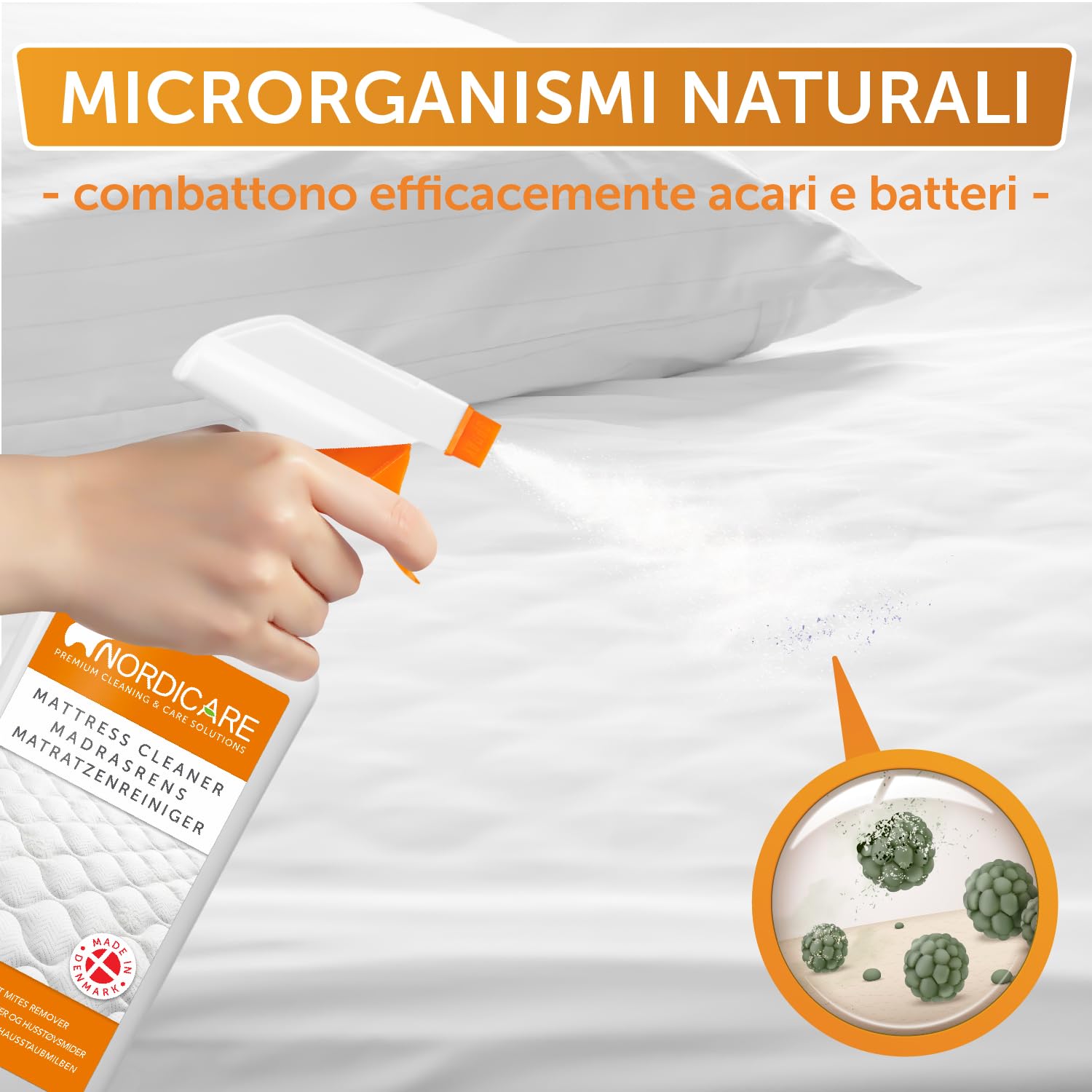 Nordicare Detergente [500ml] Spray per materassi e biancheria da letto, per eliminare gli odori