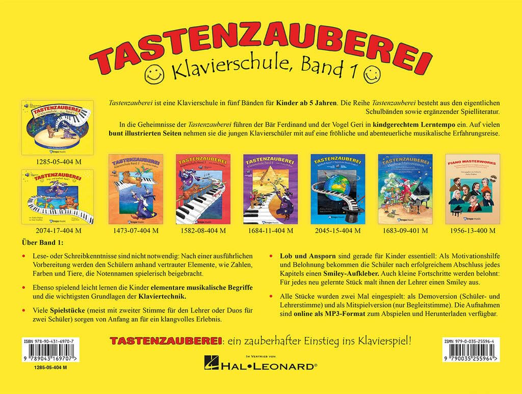 Danielli Aniko Drabon: Tastenzauberei Band 1 - die beliebte Klavierschule, Ausgabe mit Ringbindung, Online-Audio und Notenheft, 9789043169707, 1285-05-404M