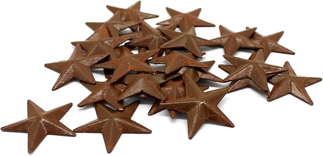 CVHOMEDECO. Primitives Rustic Country Décor. Rusty Mini Metal Barn Star Home Decorative Accents, 1-Inch, Set of 24 (Rusty-24 Pieces)