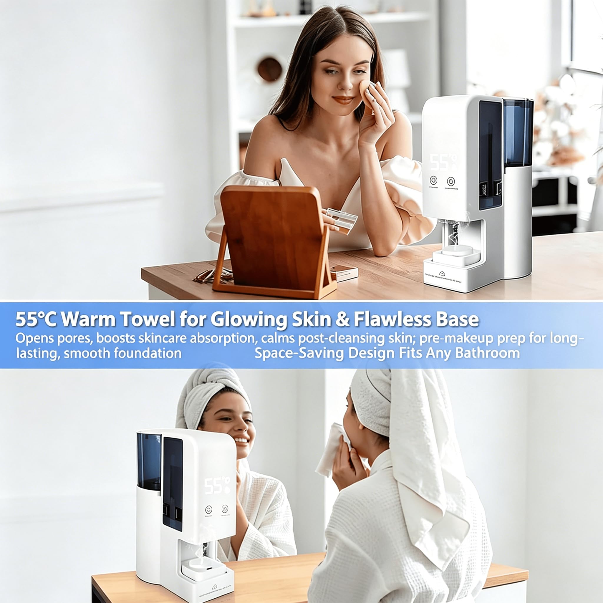 Handtuchwärmer mit Dampffunktion und automatischem Spender, 55 °C konstante Temperatur, 40 komprimierte Handtücher ideal für professionelle Gesichtspflege,Towel Warmer + 40 Towels