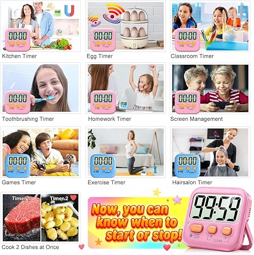 Miniatura 92 de Antonki Paquete de 2 temporizadores digitales para niños, temporizadores de cocina magnéticos de cuenta regresiva para cocinar, huevos, aula, Nuevo