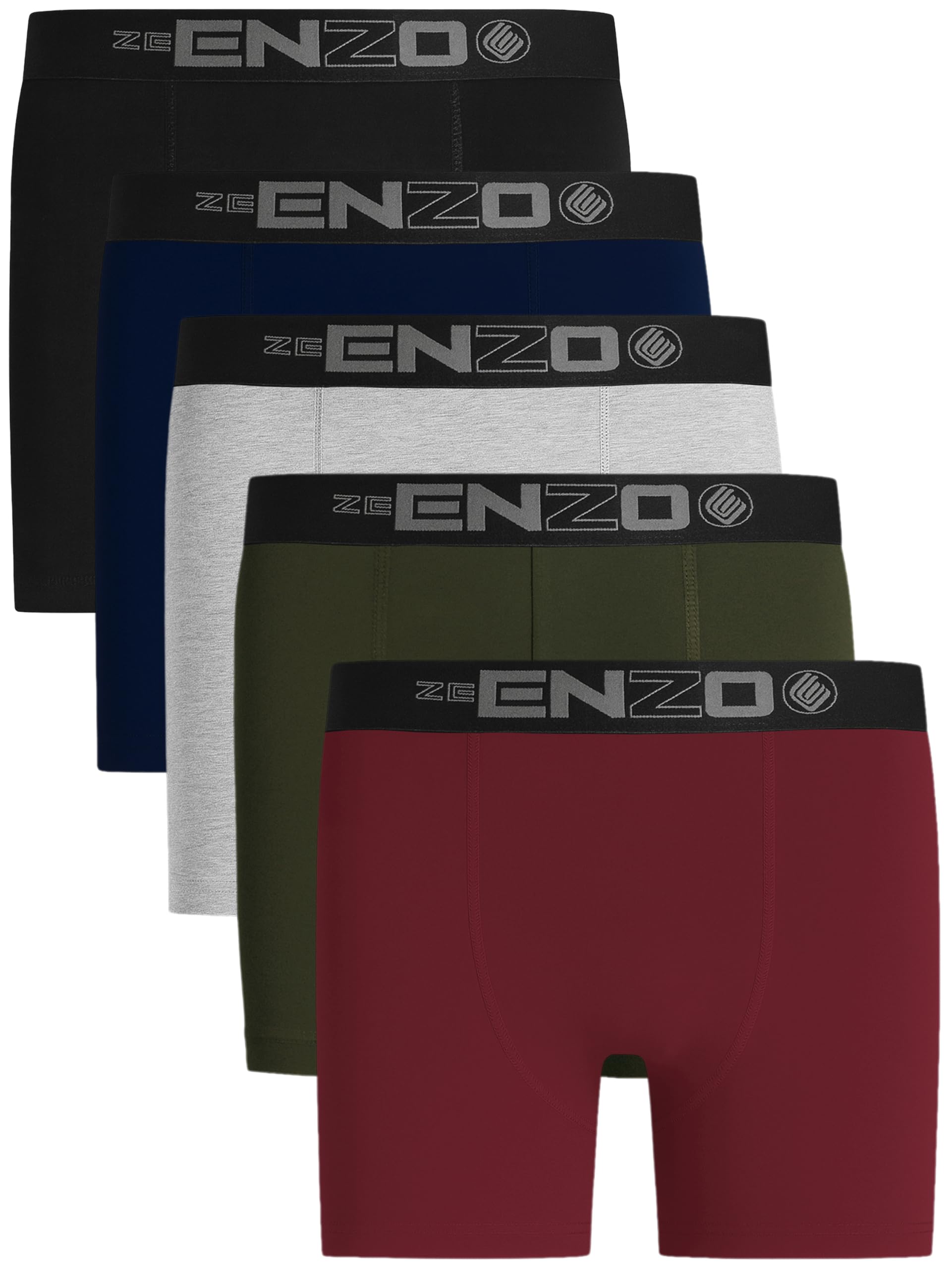 989Zé Enzo Men's Blk/Nvy/Gry/Khk/Brg (5 Pack) Boxers Shorts 5 Pack Cotton Underwear Trunks Breathable, Soft And Stretchy Multipack Gift Set From S - 4XL Ezbx669 Black////Brg Xxl