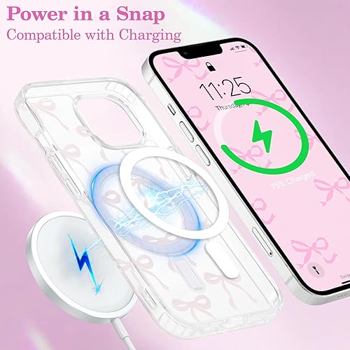 Miniatura 5 de UEEBAI - Funda magnética para iPhone 14 y 13, diseño de lazo, compatible con MagSafe, funda transparente delgada inalámbrica, antiamarilleo, a