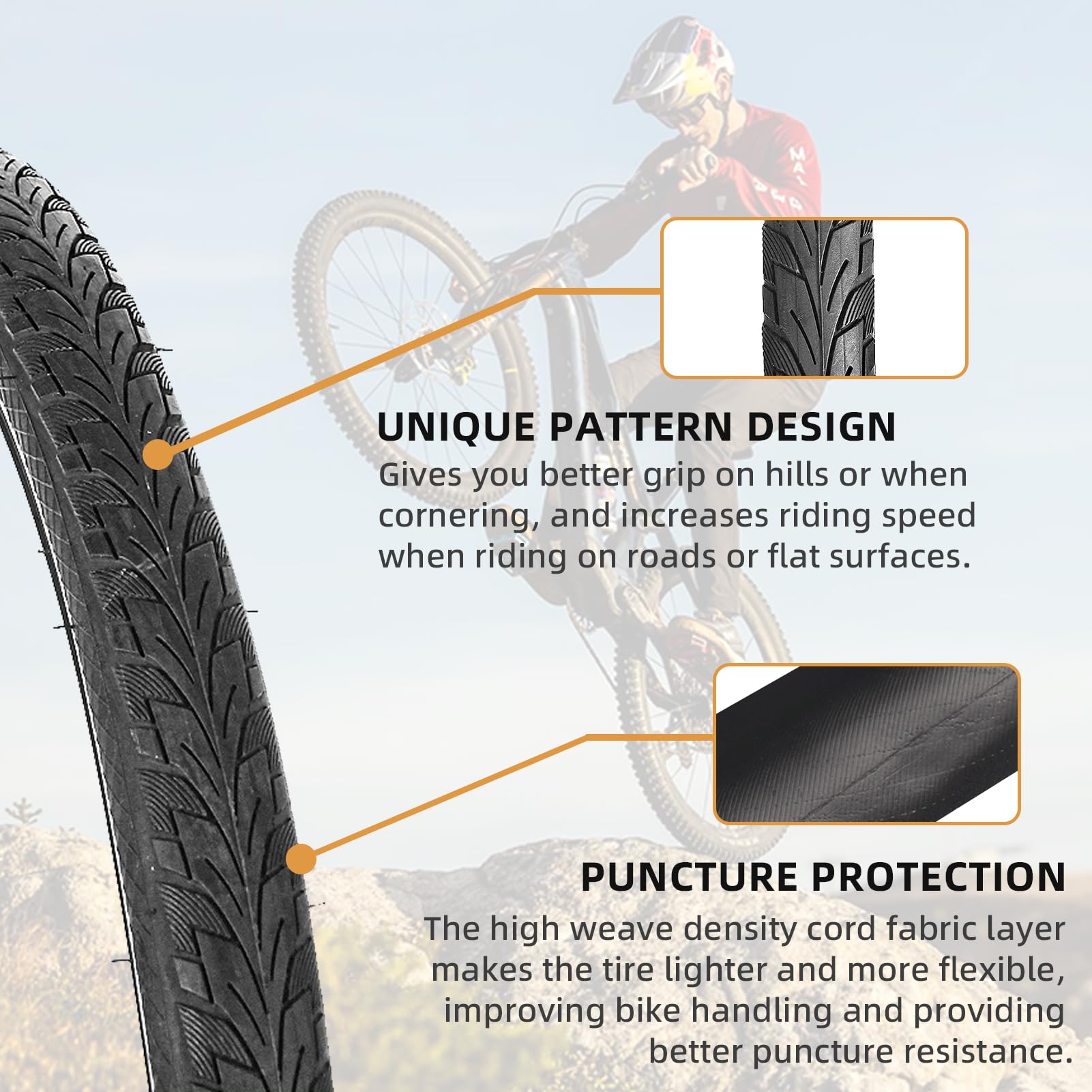 YunSCM 2 X 28 Inch Tyre 700 X 38C 28 X 1.50 ETRTO 40-622 700C AV48mm Schrader Valve Compatible With 38-622 700 X 38C 700 X 40C Road Bike MTB Folding (W2109 - View #7