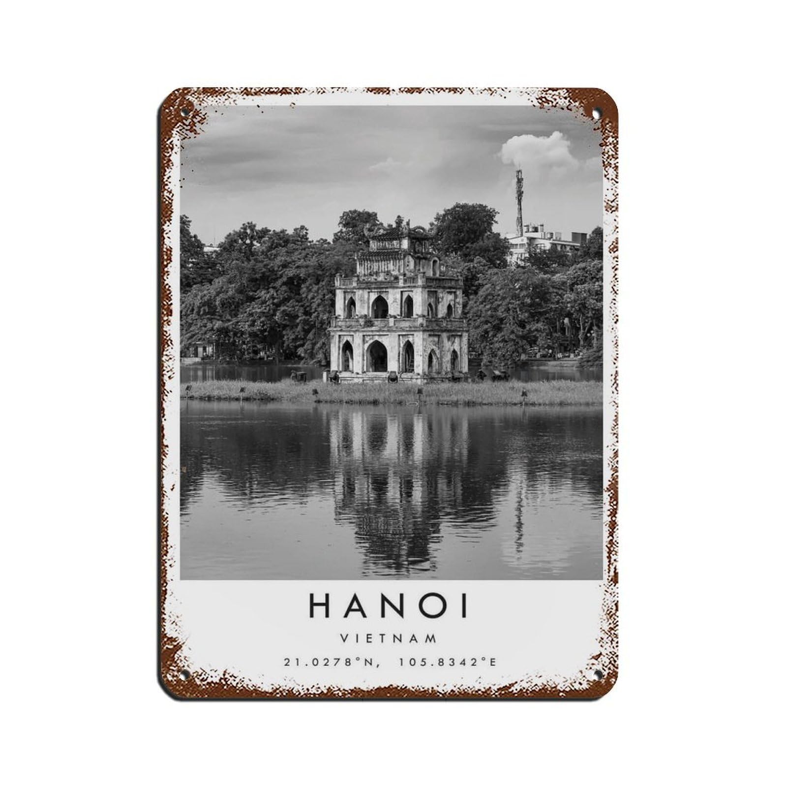 Hanoi Travel, Vietnam Poster Retro Poster Metal Tin Sign Chic Art Retro Iron Painting Bar People Cave Cafe Family Garage Poster Wall Decoration 12x16inch(30x40cm)