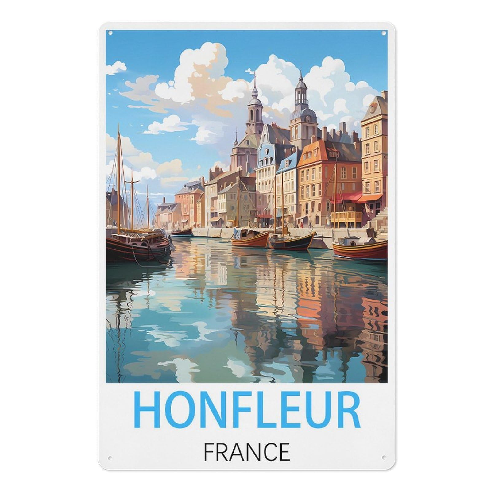 Honfleur France Retro Design Tin Painting Vintage Tin Sign 08x12inch(20x30cm) Wall Art for Home Office Bedroom Living Room Cafes Wall Decor