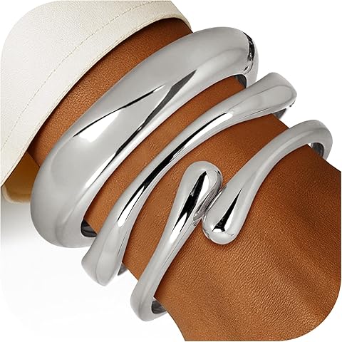 Chunky Gold Bangle Bracelets for Women Trendy 14K Gold Plated Cuff Bracelets Stack,...