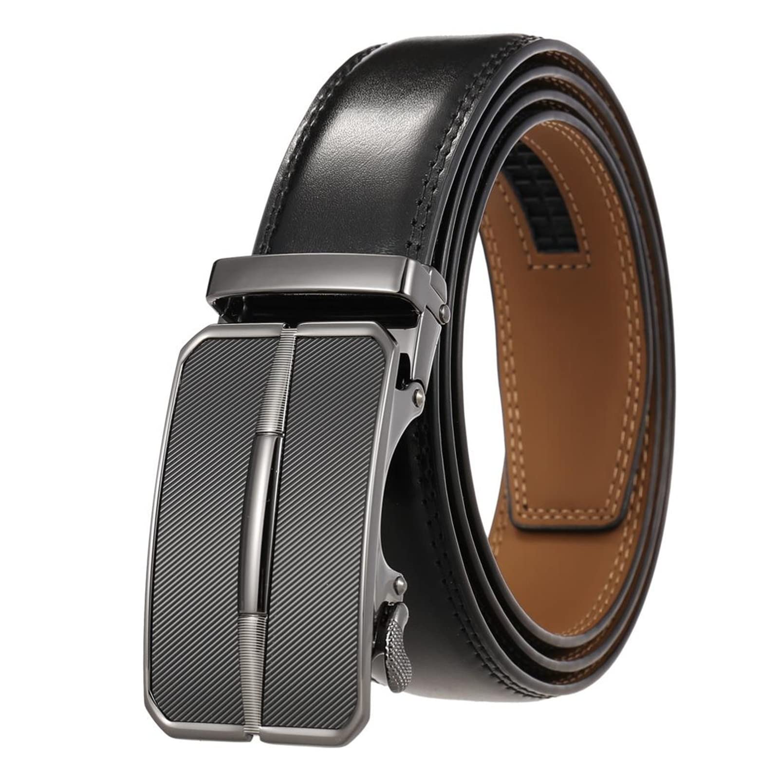 JOJOJ Cinturón de Cuero for Hombres Hebilla automática Cinturones Negros de Cuero Genuino Ajustables for Hombres(44in/110cm,3)