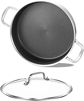 Vista 7 de LOLYKITCH Sartén híbrida de acero inoxidable de tres capas de 6 cuartos de galón con tapa, sartén grande de inducción, cocina jumbo, apta