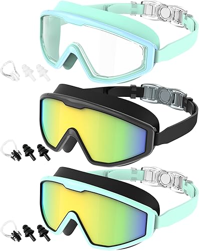 Miniatura 10 de Gafas de natación para niños, paquete de 3 gafas de natación para niños de 4 a 16 años, gafas de piscina con protección UV antivaho para niños y