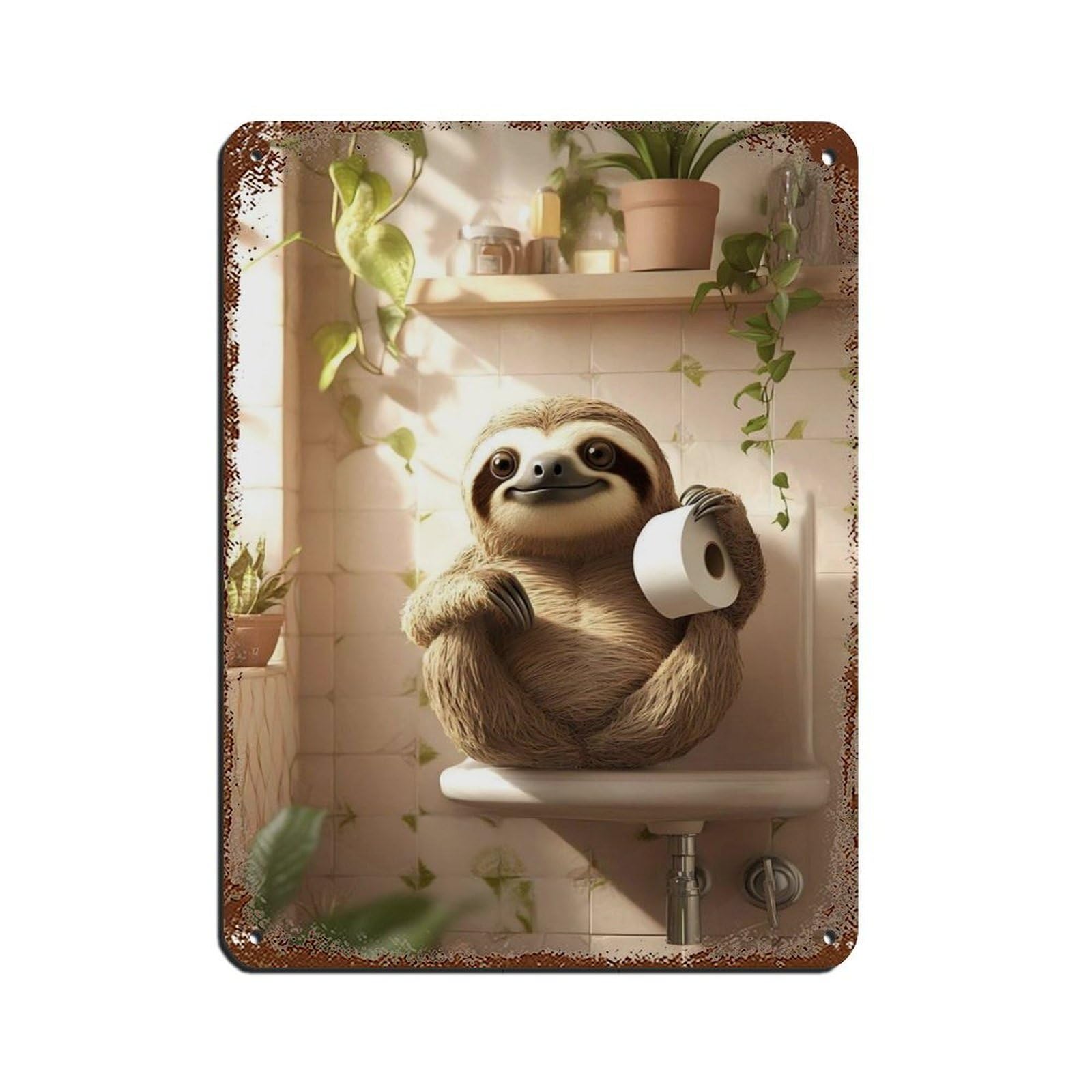 Lxwnze 30L X 40W Cm Cute Sloth Bathroom,Animal Art For Bathroom Tin Sign Vintage Metal Pub Club Cafe Bar Home Wall Art Decoration Poster Retro 12X16inch(30X40cm)