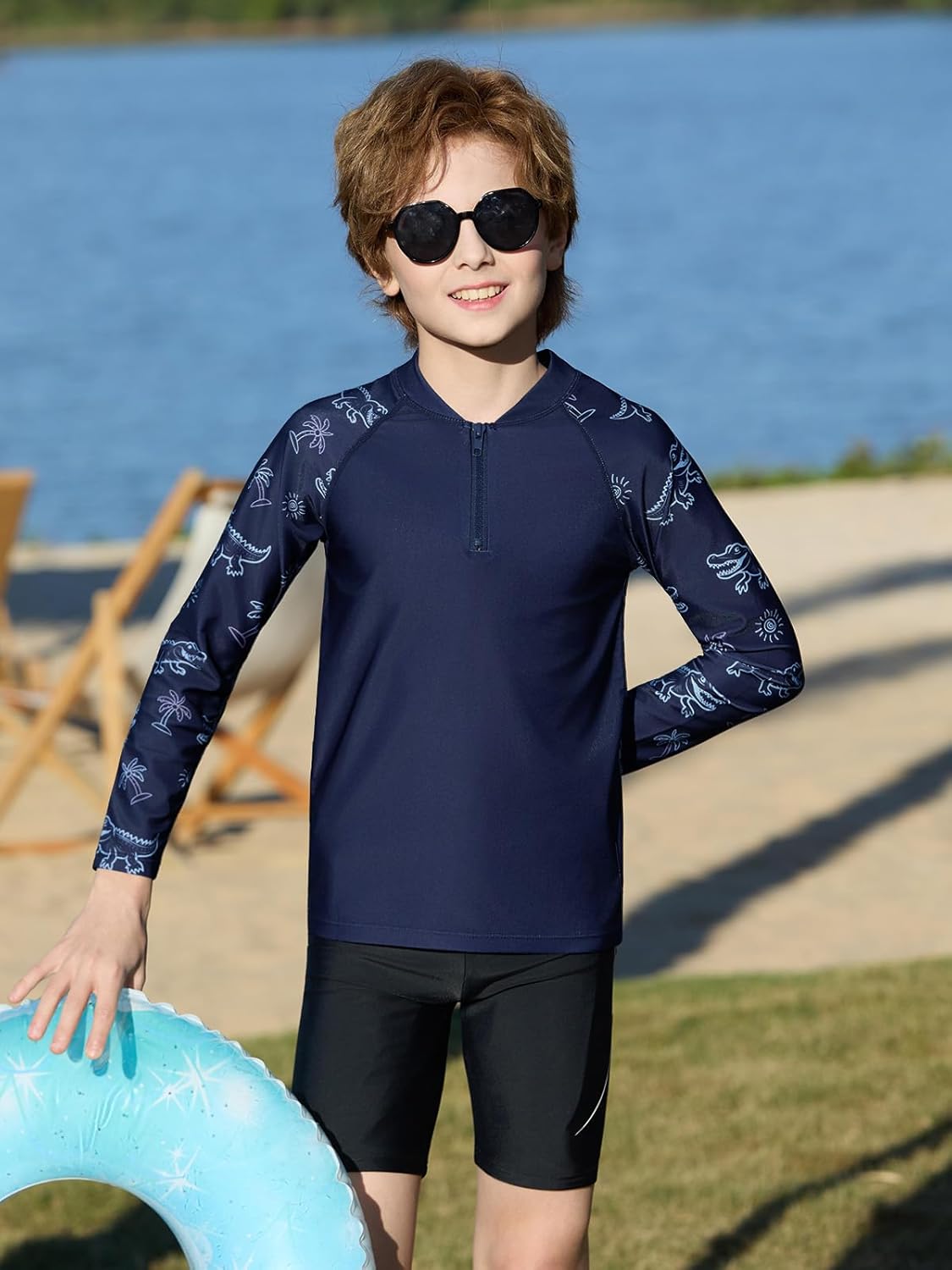 Boys Raglan Long Sleeve Rash Guard Swim Shirt Kids Quarter Zip UPF 50+ Sun Shirt 5-14 Years - Image 2