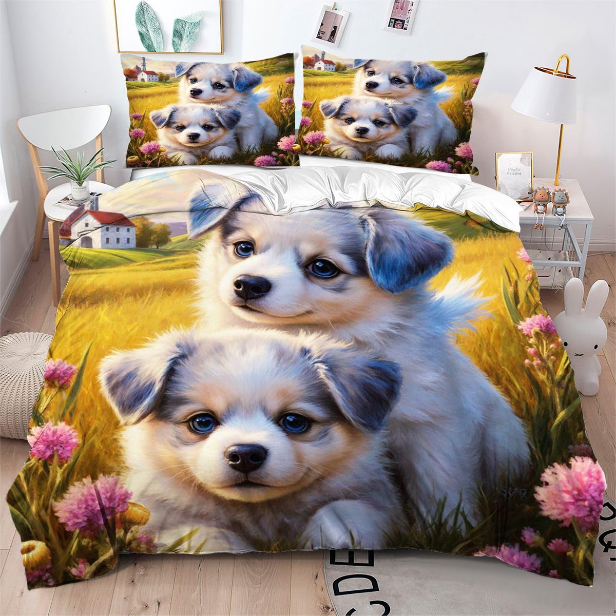 Housse de couette Chien 3D au tissu doux pour la peau et séchant rapide