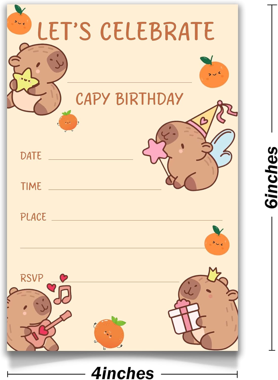 Capybara Birthday Invitations 20 Cards With Envelopes,Birthday Party Invitations Birthday Party Supplies.(027)