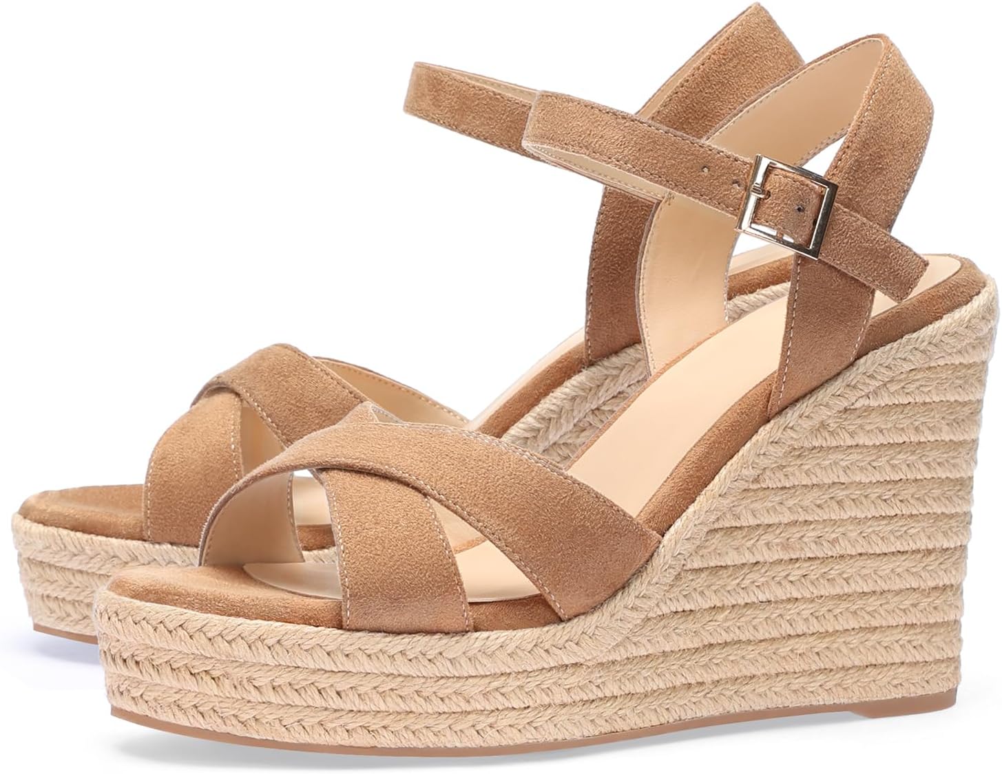 VICKI·VICKI Wedges for Women Platform Sandals Wedge Heels for Sandals Comfortable Summer Espadrille Shoes Ankle Strap&Open Toe