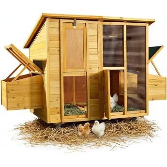 Melko Chicken Coop Chicken House Rollable 214 x 125 x 108 cm with 2 Wooden