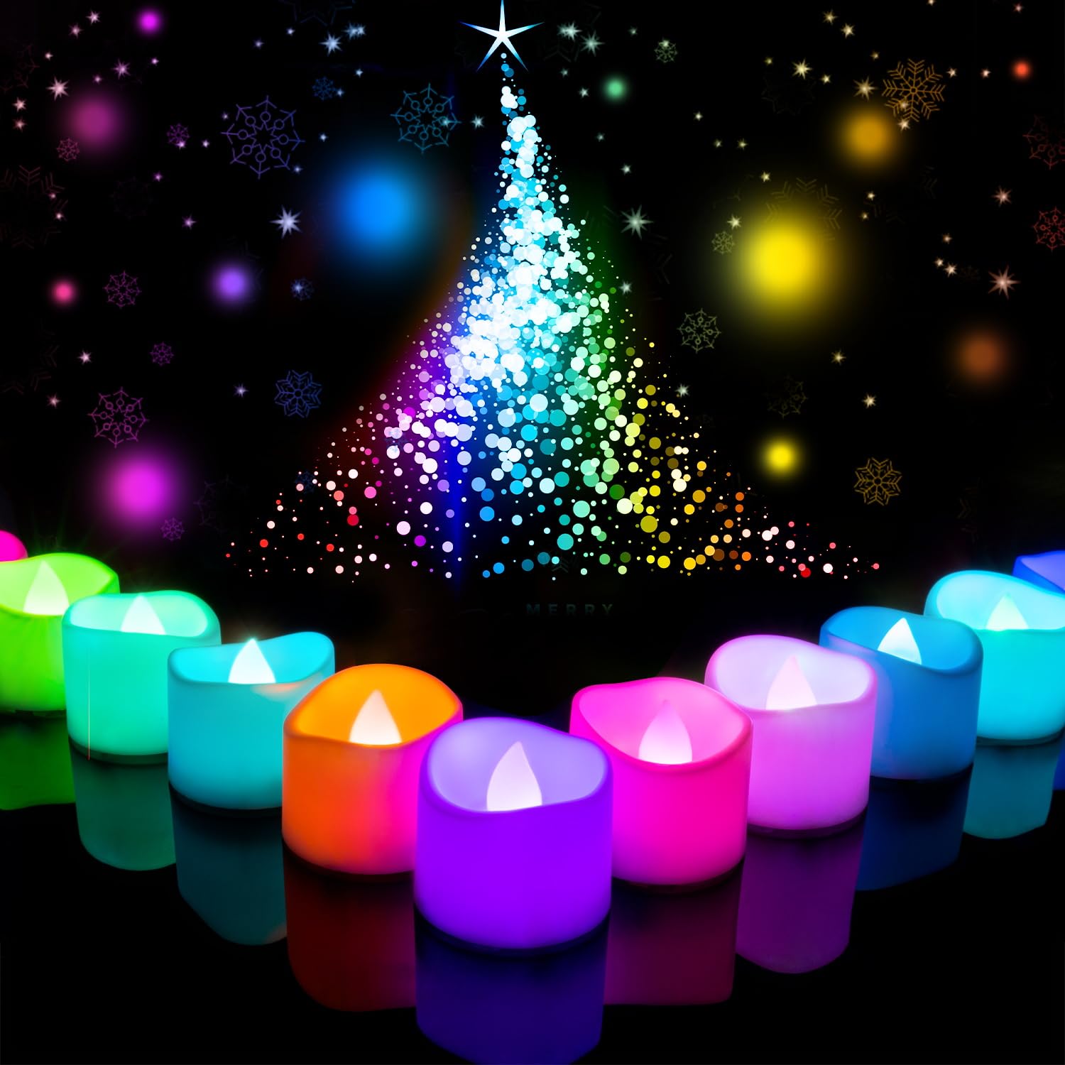Homemory 24 Pack 7-Color Changing Tea Lights Battery Candles Long-Lasting LED Flameless Tea Light Flicker,for Party and Festival Decoration