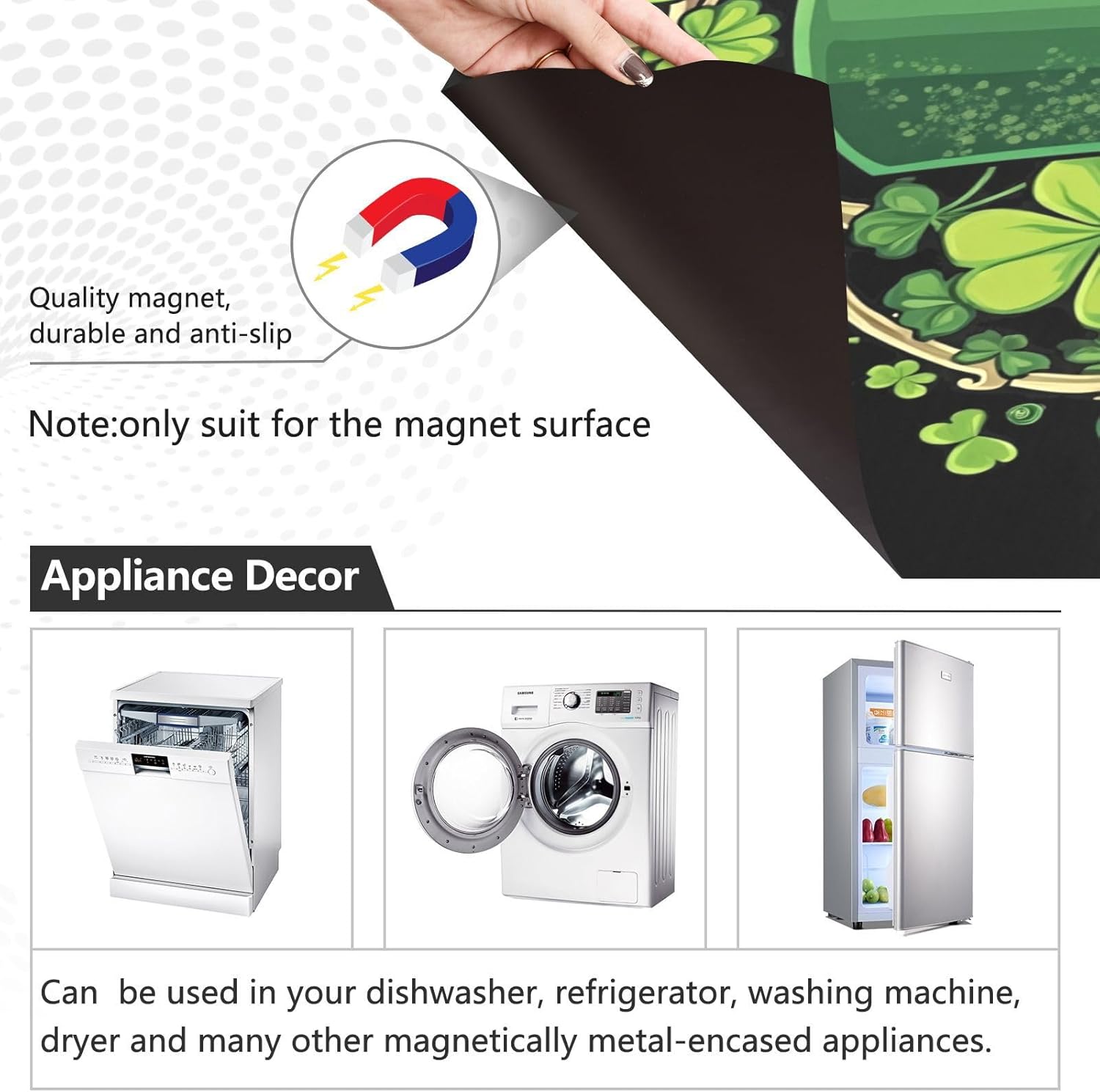 Dishwasher Magnet Cover Large Magnetic Stickers Skull Clover Front Dishwasher Cover Reusable Decal for Home Kitchen Refrigerator Decorative Lid Washing Machine Laundry