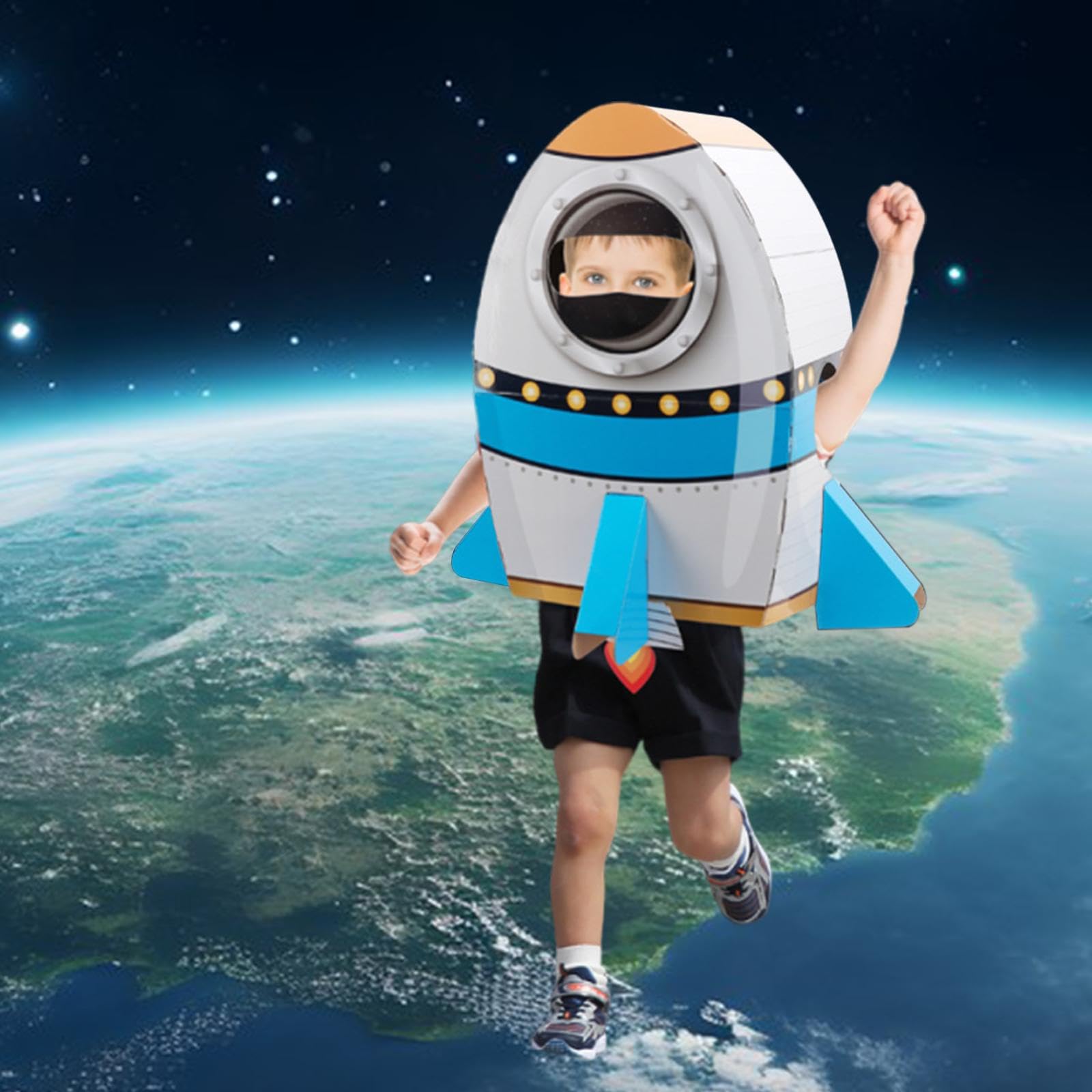 Vaisseau Spatial en Carton pour Enfants, Ensemble de Costumes et Fond Photo, Fusée