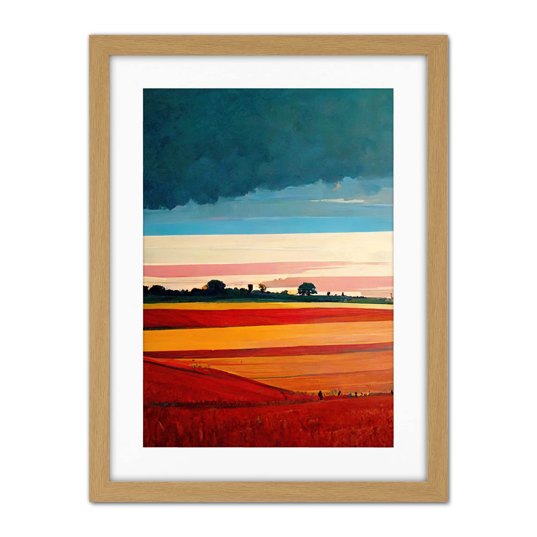 Doppelganger33 LTD Colourful Modern Countryside Landscape Multicoloured Artwork Framed Wall Art Print 18X24 Inch
