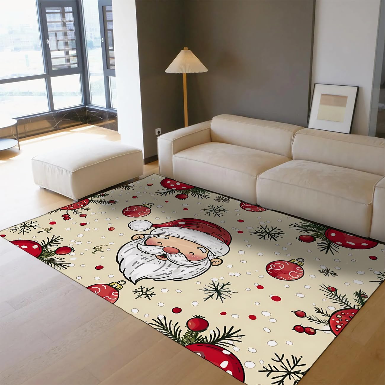 Kreskówka świąteczna dekoracja 150 x 200 cm dywaniki bombka świąteczna i wzór Świętego Mikołaja niskie runo mata podłogowa nadająca się do prania do salonu sypialni